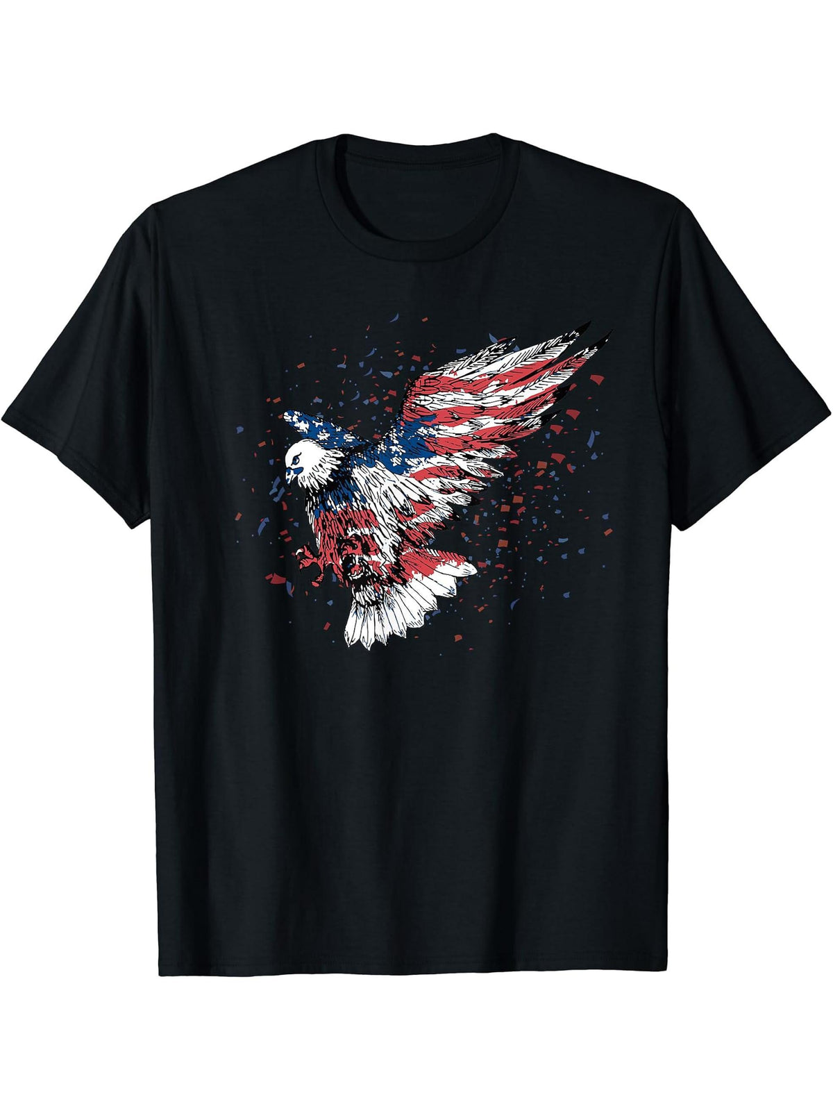 American Patriotic Eagle Bald USA Flag Design Men Women Boy Girl T-Shirt 180G 100% Cotton Printed Round Neck Short-Sleeve T-Shirt, Gifts for Men Dad Husband Grandpa, S-XXXL, Black