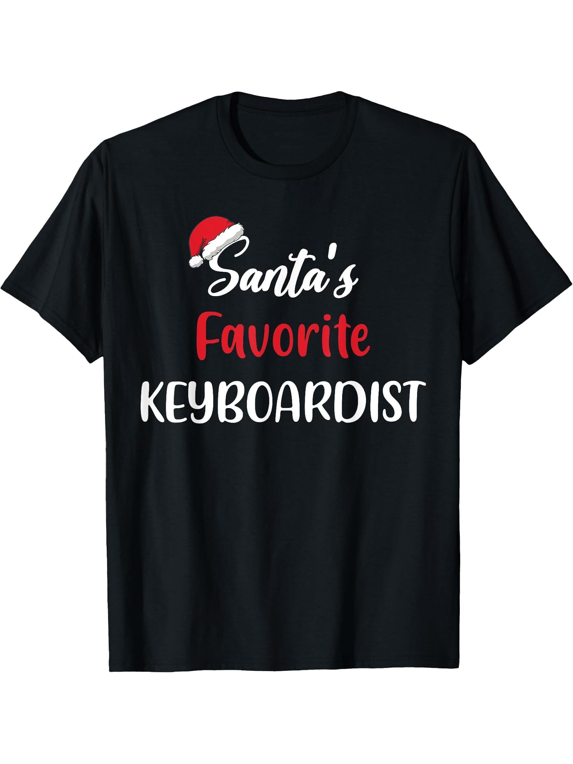 Santas Favorite Keyboardist Christmas Funny Gift keyboard T-Shirt 180G 100% Cotton Printed Round Neck Short-Sleeve T-Shirt, Gifts for Men Dad Husband Grandpa, S-XXXL, Black
