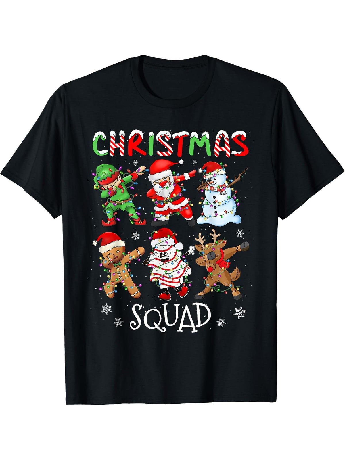 Christmas Squad Santa Dabbing Elf Family Matching Pajamas T-Shirt 180G 100% Cotton Printed Round Neck Short-Sleeve T-Shirt, Gifts for Men Dad Husband Grandpa, S-XXXL, Black