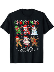 Christmas Squad Santa Dabbing Elf Family Matching Pajamas T-Shirt 180G 100% Cotton Printed Round Neck Short-Sleeve T-Shirt, Gifts for Men Dad Husband Grandpa, S-XXXL, Black