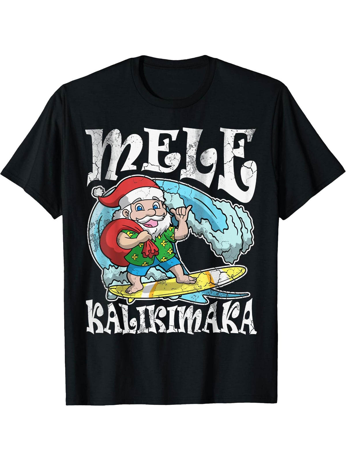 Christmas Surf T-Shirt 180G 100% Cotton Printed Round Neck Short-Sleeve T-Shirt, Gifts for Men Dad Husband Grandpa, S-XXXL, Black