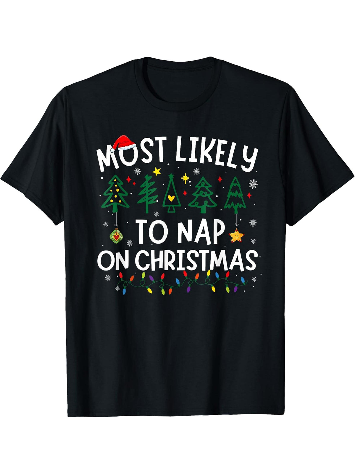 Santa Family Pajama Matching T-Shirt 180G 100% Cotton Printed Round Neck Short-Sleeve T-Shirt, Gifts for Men Dad Husband Grandpa, S-XXXL, Black