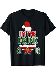 Drunk Santa Claus Christmas Family Matching Group Funny Gift T-Shirt 180G 100% Cotton Printed Round Neck Short-Sleeve T-Shirt, Gifts for Men Dad Husband Grandpa, S-XXXL, Black
