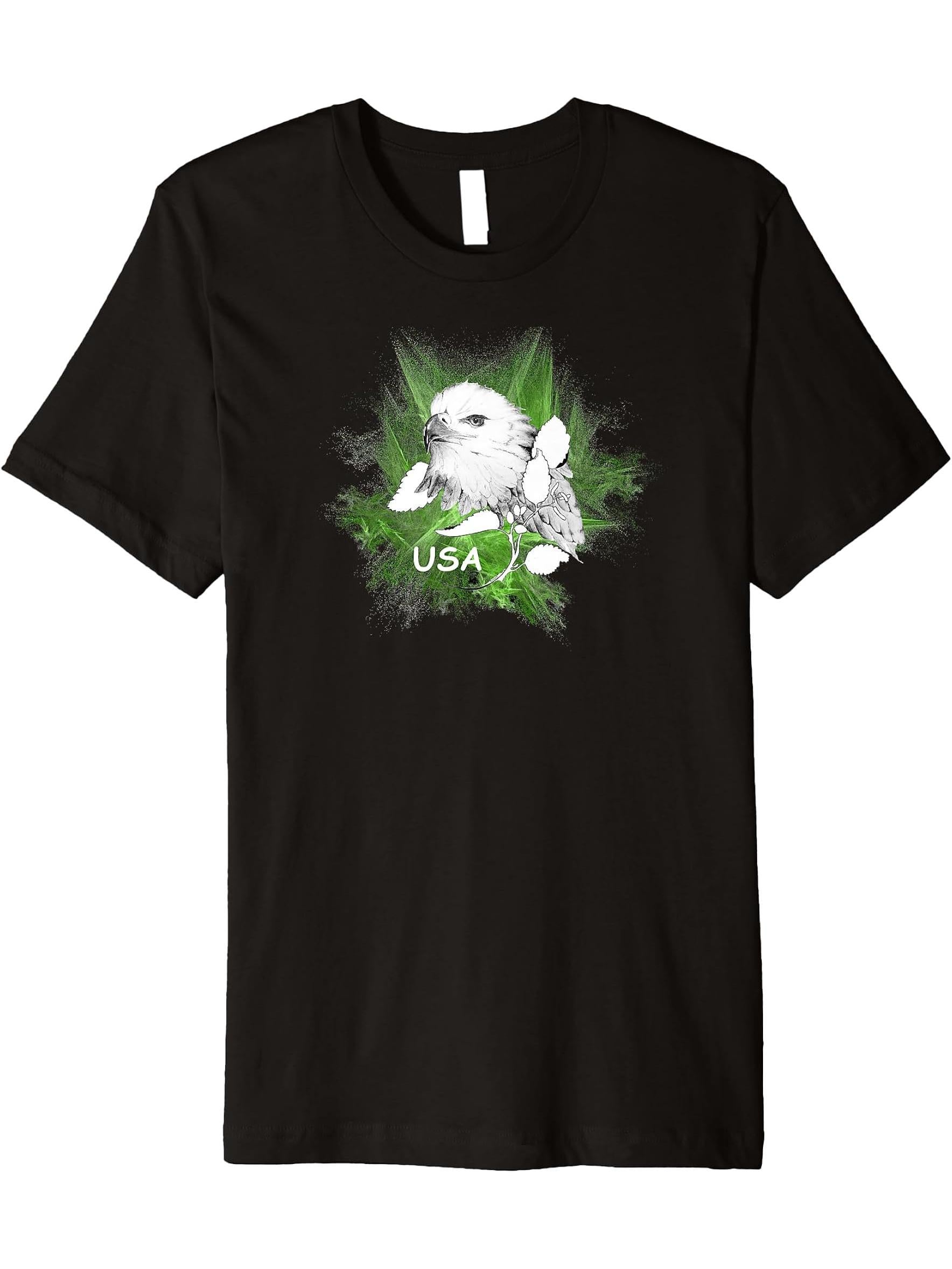 Bald Eagle. USA. Fractal. Premium T-Shirt 180G 100% Cotton Printed Round Neck Short-Sleeve T-Shirt, Gifts for Men Dad Husband Grandpa, S-XXXL, Black
