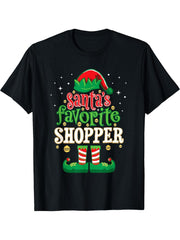 Santa's Favorite Shopper Christmas Matching Shopping T-Shirt 180G 100% Cotton Printed Round Neck Short-Sleeve T-Shirt, Gifts for Men Dad Husband Grandpa, S-XXXL, Black