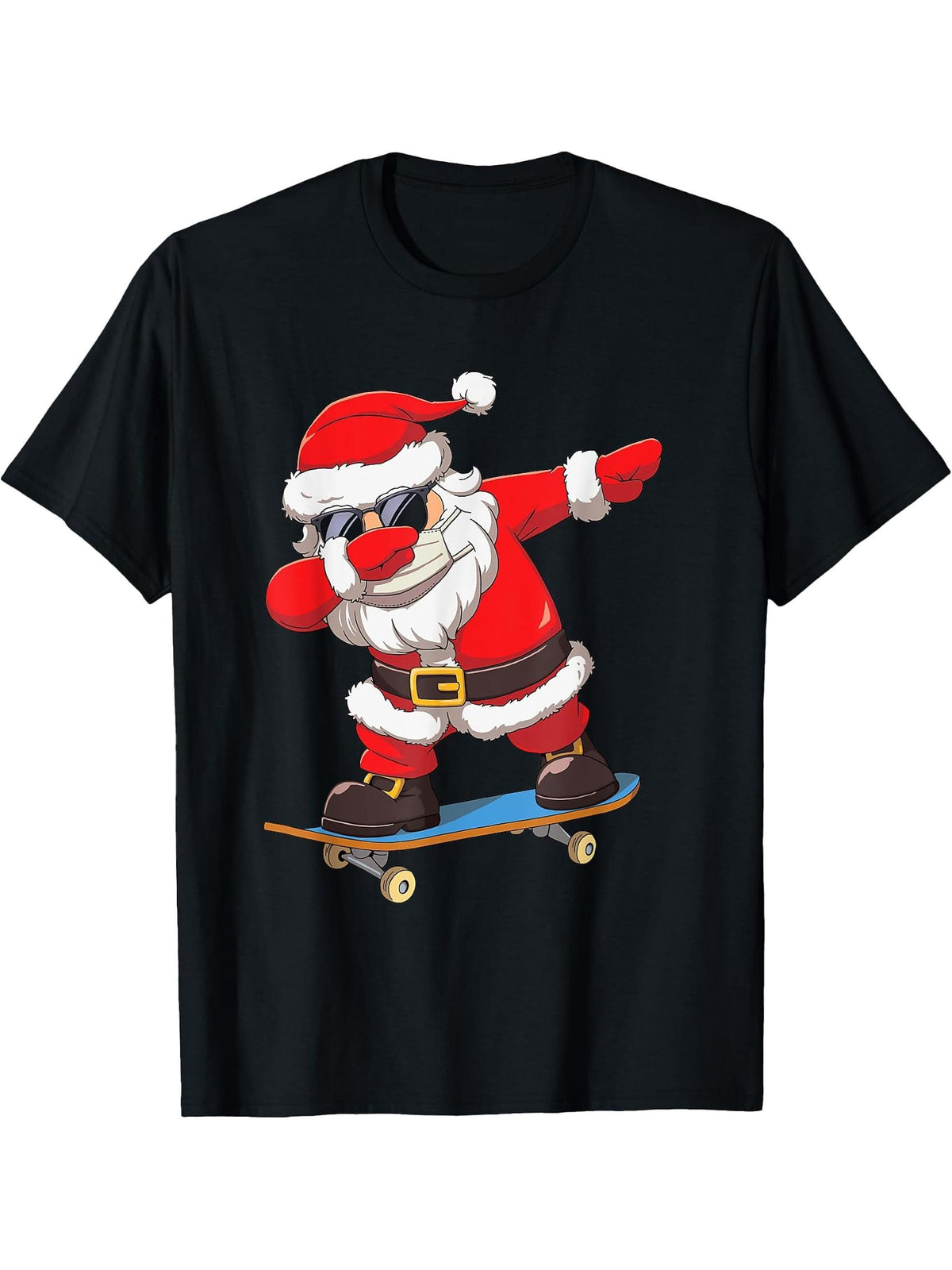 Dabbing Santa Claus Boy Girl Boys Skate Skateboard Christmas T-Shirt 180G 100% Cotton Printed Round Neck Short-Sleeve T-Shirt, Gifts for Men Dad Husband Grandpa, S-XXXL, Black