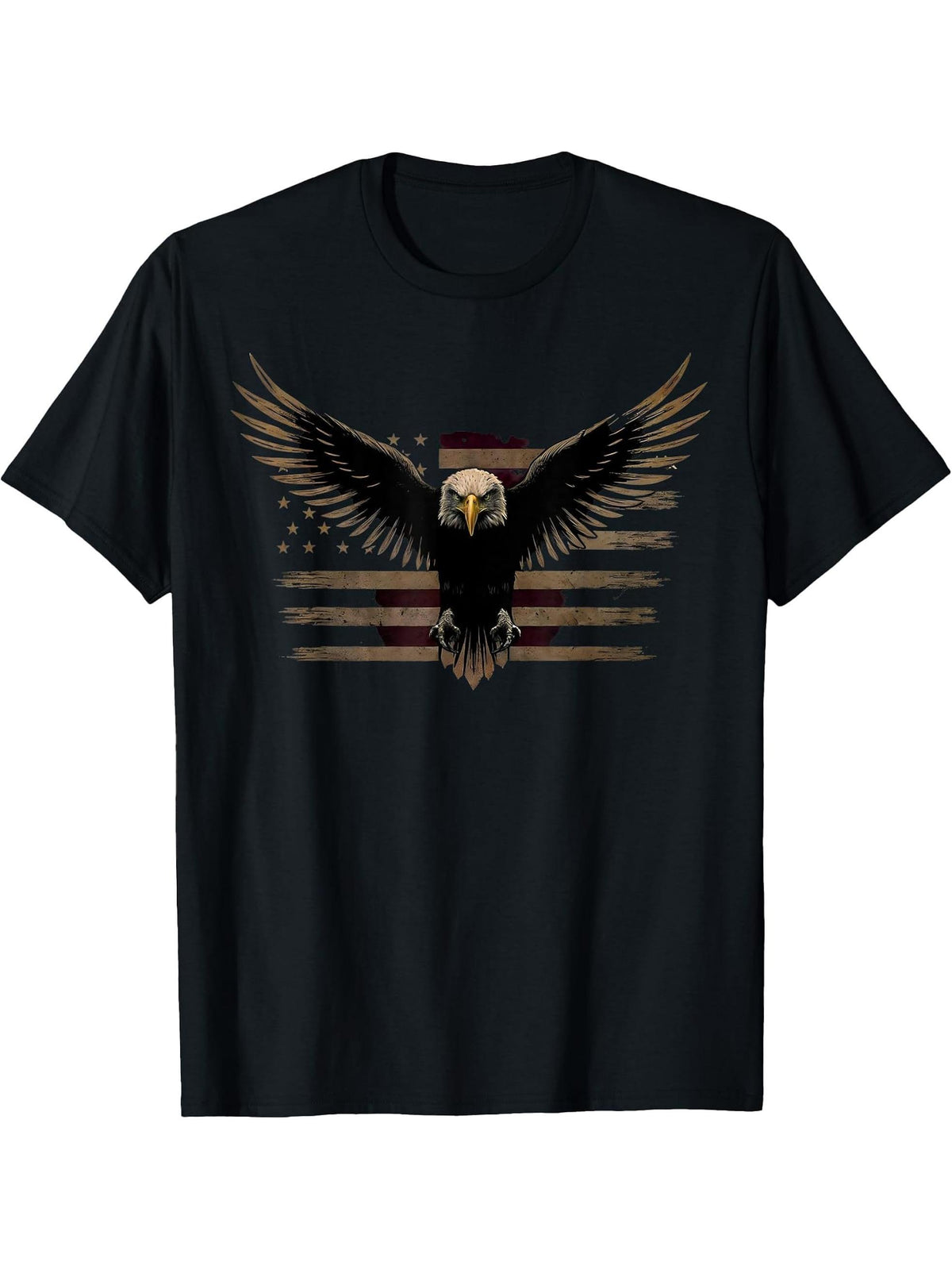 Bald Eagle US American Flag 4th of July Proud Patriotic T-Shirt 180G 100% Cotton Printed Round Neck Short-Sleeve T-Shirt, Gifts for Men Dad Husband Grandpa, S-XXXL, Black