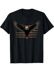 Bald Eagle US American Flag 4th of July Proud Patriotic T-Shirt 180G 100% Cotton Printed Round Neck Short-Sleeve T-Shirt, Gifts for Men Dad Husband Grandpa, S-XXXL, Black