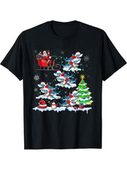 Santa Claus Riding Shark Sleigh Christmas Tree Lights Boy Girl T-Shirt 180G 100% Cotton Printed Round Neck Short-Sleeve T-Shirt, Gifts for Men Dad Husband Grandpa, S-XXXL, Black