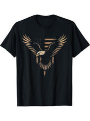 Bald Eagle US American Flag 4th Of July Proud Patriotic T-Shirt 180G 100% Cotton Printed Round Neck Short-Sleeve T-Shirt, Gifts for Men Dad Husband Grandpa, S-XXXL, Black