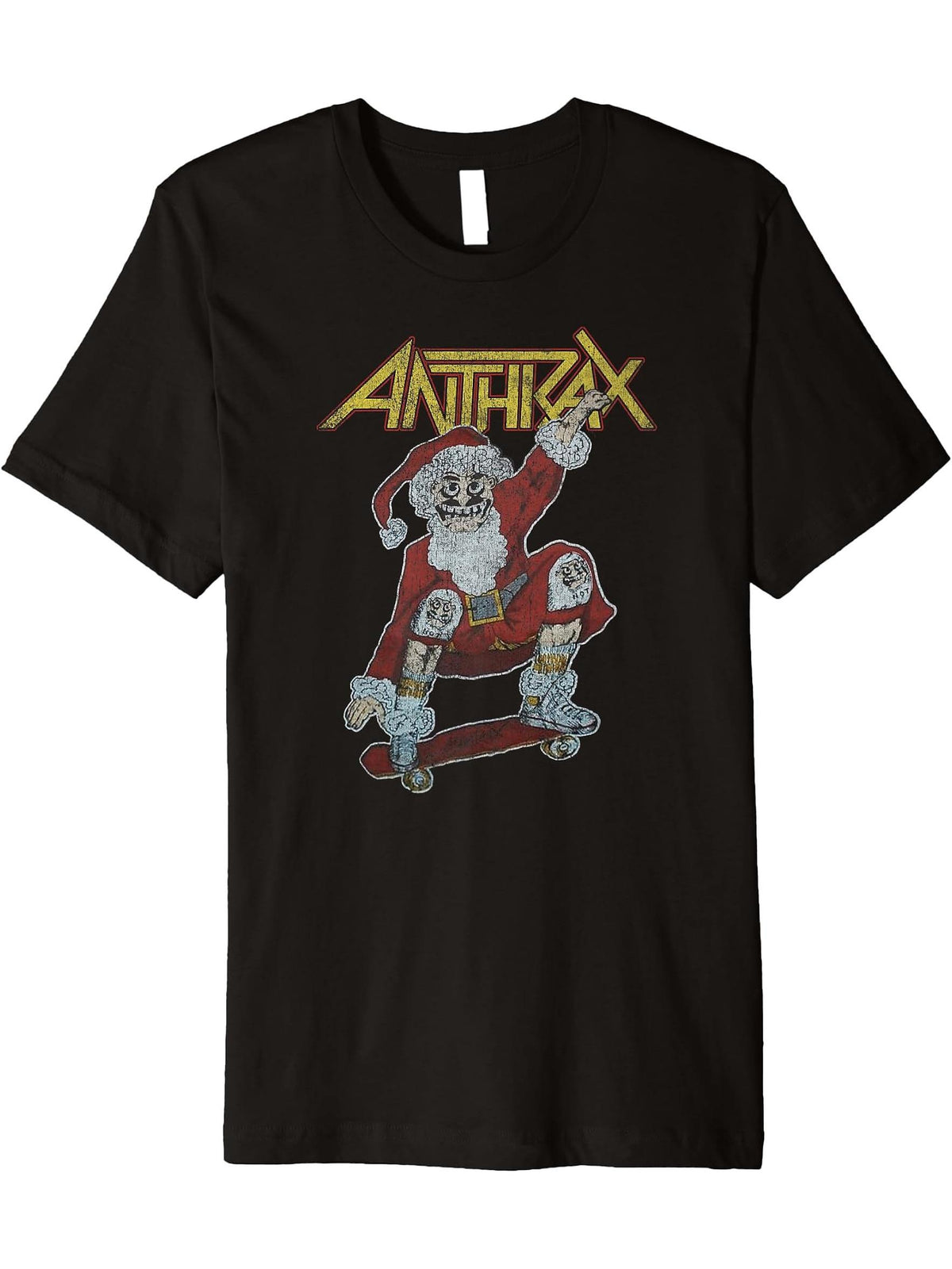 Anthrax – Spreading Skater Santa Vintage Premium T-Shirt 180G 100% Cotton Printed Round Neck Short-Sleeve T-Shirt, Gifts for Men Dad Husband Grandpa, S-XXXL, Black