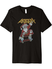 Anthrax – Spreading Skater Santa Vintage Premium T-Shirt 180G 100% Cotton Printed Round Neck Short-Sleeve T-Shirt, Gifts for Men Dad Husband Grandpa, S-XXXL, Black