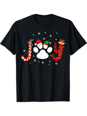 Christmas Santa Paw Joy Buffalo Red Plaid Dog Paw Print Xmas T-Shirt 180G 100% Cotton Printed Round Neck Short-Sleeve T-Shirt, Gifts for Men Dad Husband Grandpa, S-XXXL, Black