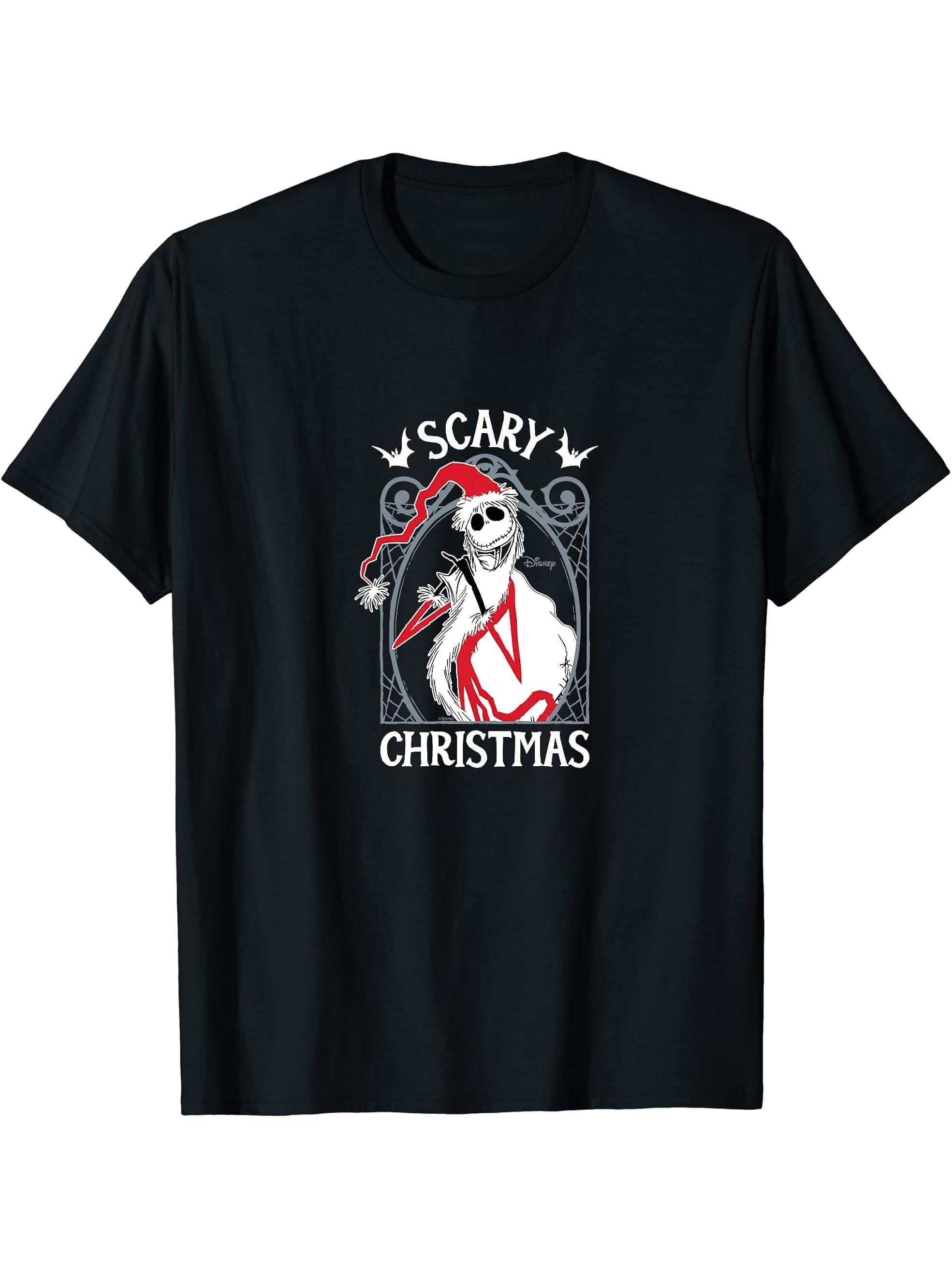 The Nightmare Before Christmas - Jack Santa Scary Christmas T-Shirt 180G 100% Cotton Printed Round Neck Short-Sleeve T-Shirt, Gifts for Men Dad Husband Grandpa, S-XXXL, Black