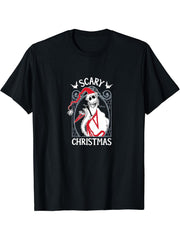 The Nightmare Before Christmas - Jack Santa Scary Christmas T-Shirt 180G 100% Cotton Printed Round Neck Short-Sleeve T-Shirt, Gifts for Men Dad Husband Grandpa, S-XXXL, Black