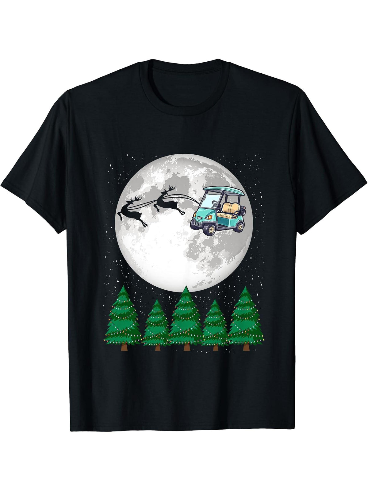 Golf Cart Santa Christmas Sleigh - Funny Golf Cart Xmas T-Shirt 180G 100% Cotton Printed Round Neck Short-Sleeve T-Shirt, Gifts for Men Dad Husband Grandpa, S-XXXL, Black