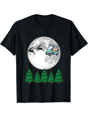 Golf Cart Santa Christmas Sleigh - Funny Golf Cart Xmas T-Shirt 180G 100% Cotton Printed Round Neck Short-Sleeve T-Shirt, Gifts for Men Dad Husband Grandpa, S-XXXL, Black