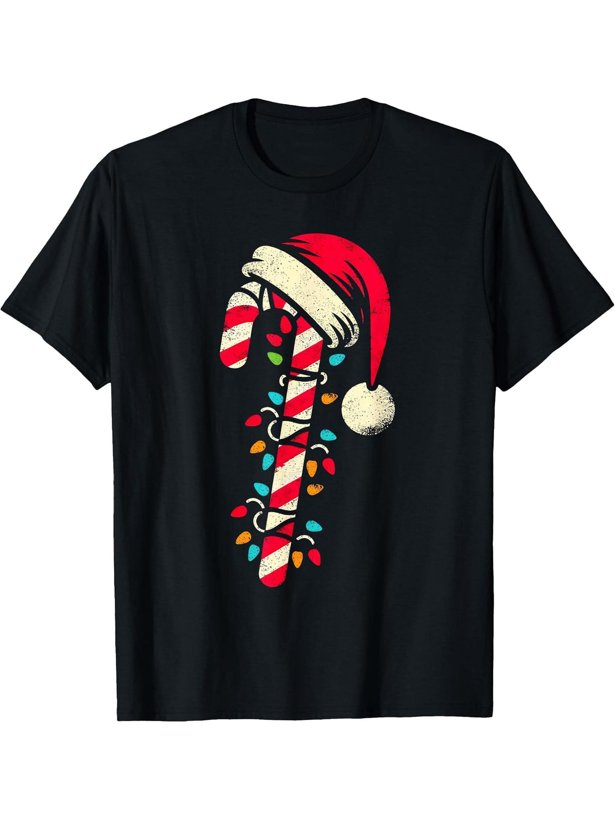 Candy Cane Santa Xmas Boy Girl Toddler Youth Women Men T-Shirt 180G 100% Cotton Printed Round Neck Short-Sleeve T-Shirt, Gifts for Men Dad Husband Grandpa, S-XXXL, Black