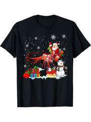 Santa Riding Shrimp Christmas Pajama Family Snowman T-Shirt 180G 100% Cotton Printed Round Neck Short-Sleeve T-Shirt, Gifts for Men Dad Husband Grandpa, S-XXXL, Black