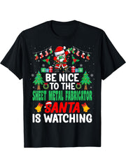 Be Nice to the Sheetmetal Fabricator Santa - Christmas T-Shirt 180G 100% Cotton Printed Round Neck Short-Sleeve T-Shirt, Gifts for Men Dad Husband Grandpa, S-XXXL, Black