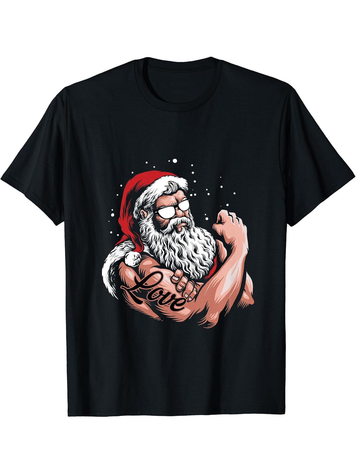 Buff Santa Claus Beard-ed Love Christmas Cool X-Mas Gifts T-Shirt 180G 100% Cotton Printed Round Neck Short-Sleeve T-Shirt, Gifts for Men Dad Husband Grandpa, S-XXXL, Black