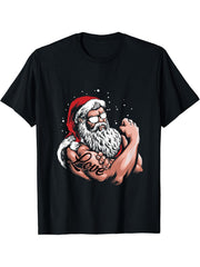 Buff Santa Claus Beard-ed Love Christmas Cool X-Mas Gifts T-Shirt 180G 100% Cotton Printed Round Neck Short-Sleeve T-Shirt, Gifts for Men Dad Husband Grandpa, S-XXXL, Black