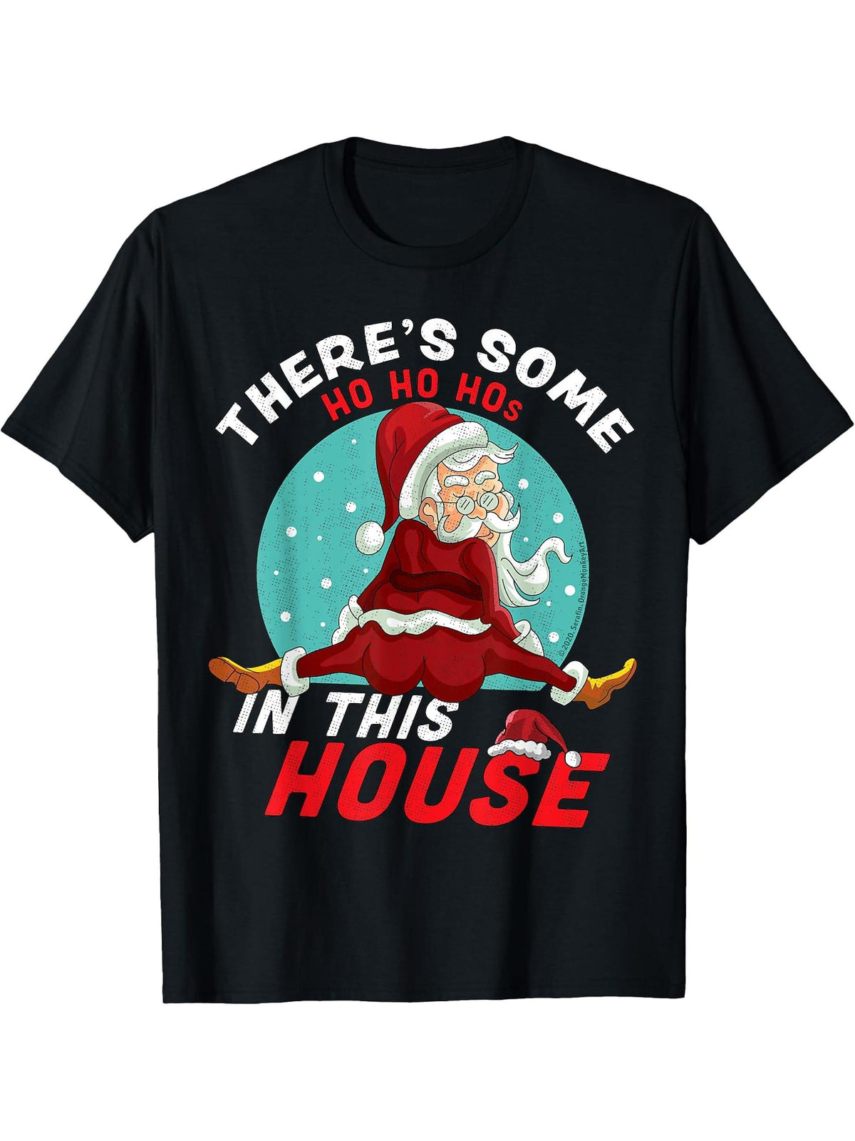 There's Some Ho Ho Hos In this House Christmas Santa Claus T-Shirt 180G 100% Cotton Printed Round Neck Short-Sleeve T-Shirt, Gifts for Men Dad Husband Grandpa, S-XXXL, Black