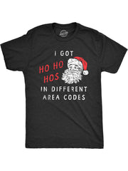 Mens I Got Ho Ho Hos in Different Area Codes T Shirt Funny Offensive Xmas Santa Claus Joke Tee for Guys 180G 100% Cotton Printed Round Neck Short-Sleeve T-Shirt, Gifts for Men Dad Husband Grandpa, S-XXXL, Black
