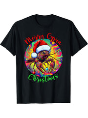 Merry Cajun Christmas Crawfish Santa Claus T-Shirt 180G 100% Cotton Printed Round Neck Short-Sleeve T-Shirt, Gifts for Men Dad Husband Grandpa, S-XXXL, Black