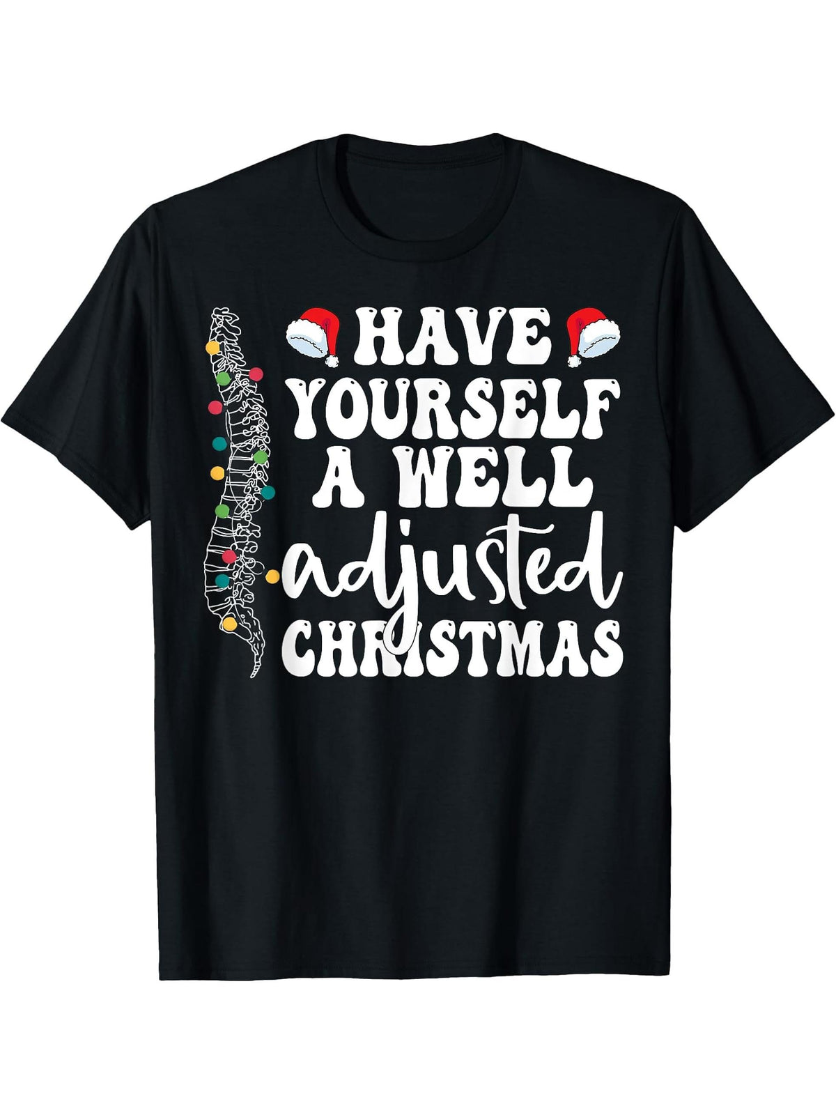 Well Adjusted Christmas Chiropractic Santa Chiro Christmas T-Shirt 180G 100% Cotton Printed Round Neck Short-Sleeve T-Shirt, Gifts for Men Dad Husband Grandpa, S-XXXL, Black