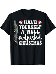 Well Adjusted Christmas Chiropractic Santa Chiro Christmas T-Shirt 180G 100% Cotton Printed Round Neck Short-Sleeve T-Shirt, Gifts for Men Dad Husband Grandpa, S-XXXL, Black