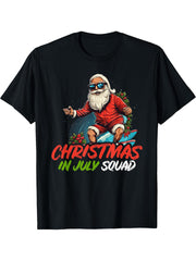 | Summer Santa Claus Beach Hawaii Surf T-Shirt 180G 100% Cotton Printed Round Neck Short-Sleeve T-Shirt, Gifts for Men Dad Husband Grandpa, S-XXXL, Black