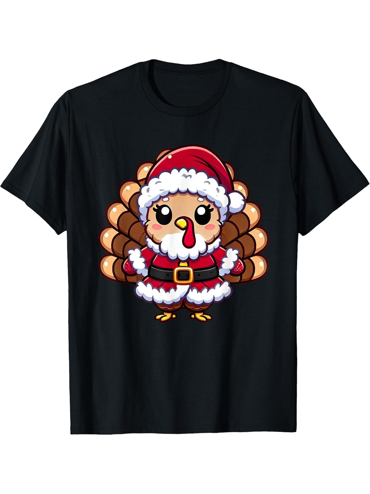 Thanksgiving Turkey In Santa Disguise Funny Humor T-Shirt 180G 100% Cotton Printed Round Neck Short-Sleeve T-Shirt, Gifts for Men Dad Husband Grandpa, S-XXXL, Black