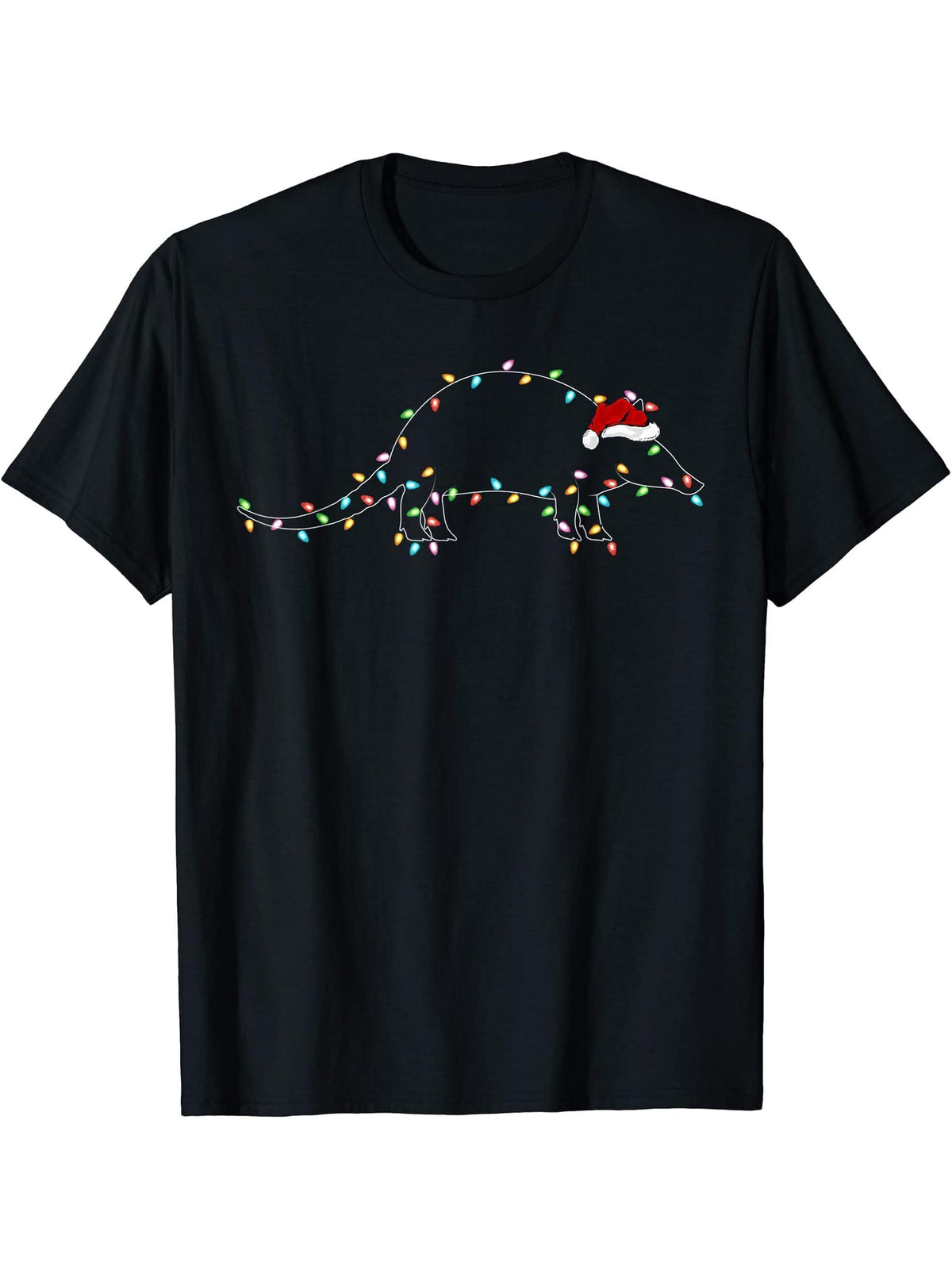 Funny Armadillo Xmas Lighting Santa Hat Armadillo Christmas T-Shirt 180G 100% Cotton Printed Round Neck Short-Sleeve T-Shirt, Gifts for Men Dad Husband Grandpa, S-XXXL, Black