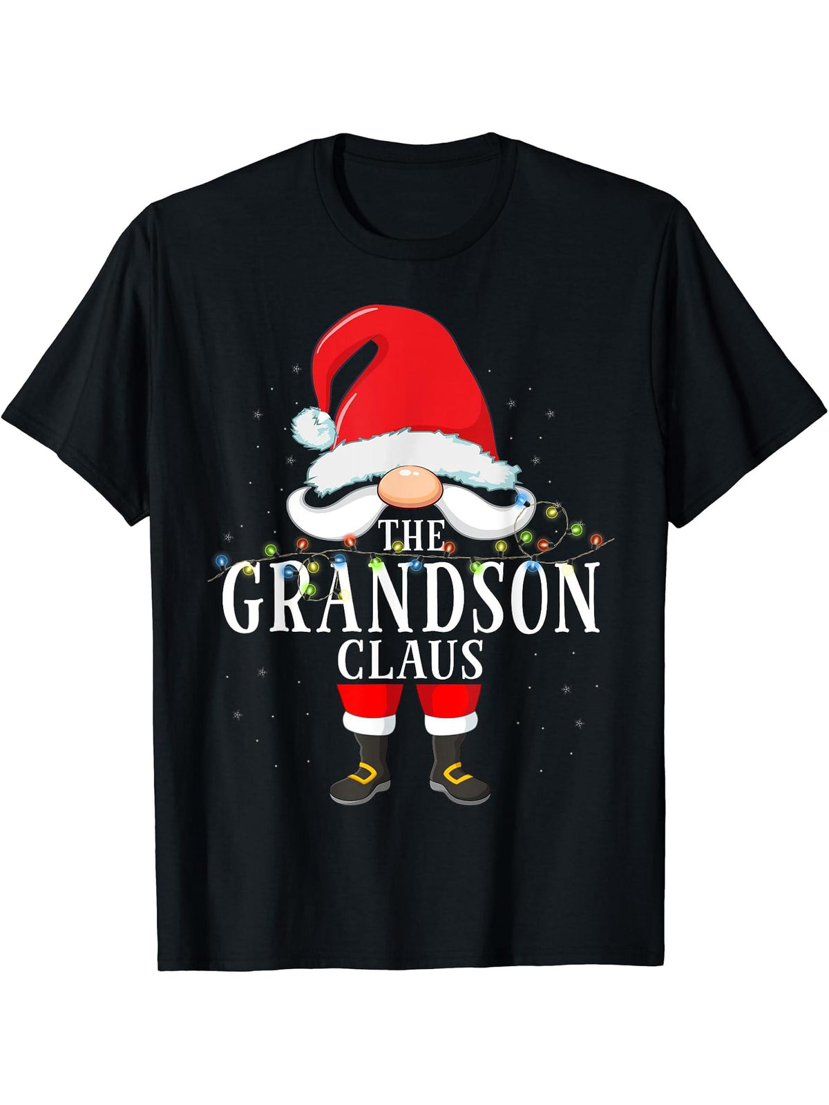 The Grandson Claus Christmas Pajama T-Shirt 180G 100% Cotton Printed Round Neck Short-Sleeve T-Shirt, Gifts for Men Dad Husband Grandpa, S-XXXL, Black