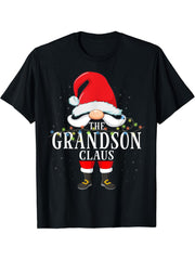 The Grandson Claus Christmas Pajama T-Shirt 180G 100% Cotton Printed Round Neck Short-Sleeve T-Shirt, Gifts for Men Dad Husband Grandpa, S-XXXL, Black