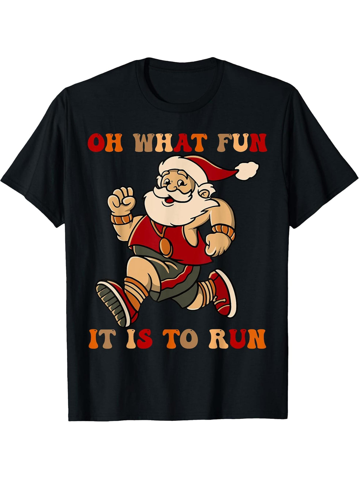 Sarcastic Santa Running Last Minute Christmas Runner T-Shirt 180G 100% Cotton Printed Round Neck Short-Sleeve T-Shirt, Gifts for Men Dad Husband Grandpa, S-XXXL, Black