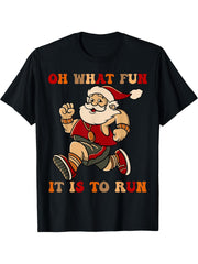 Sarcastic Santa Running Last Minute Christmas Runner T-Shirt 180G 100% Cotton Printed Round Neck Short-Sleeve T-Shirt, Gifts for Men Dad Husband Grandpa, S-XXXL, Black