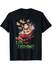 Funny Xmas Cat Women Christmas Cats For Everybody Santa T-Shirt 180G 100% Cotton Printed Round Neck Short-Sleeve T-Shirt, Gifts for Men Dad Husband Grandpa, S-XXXL, Black
