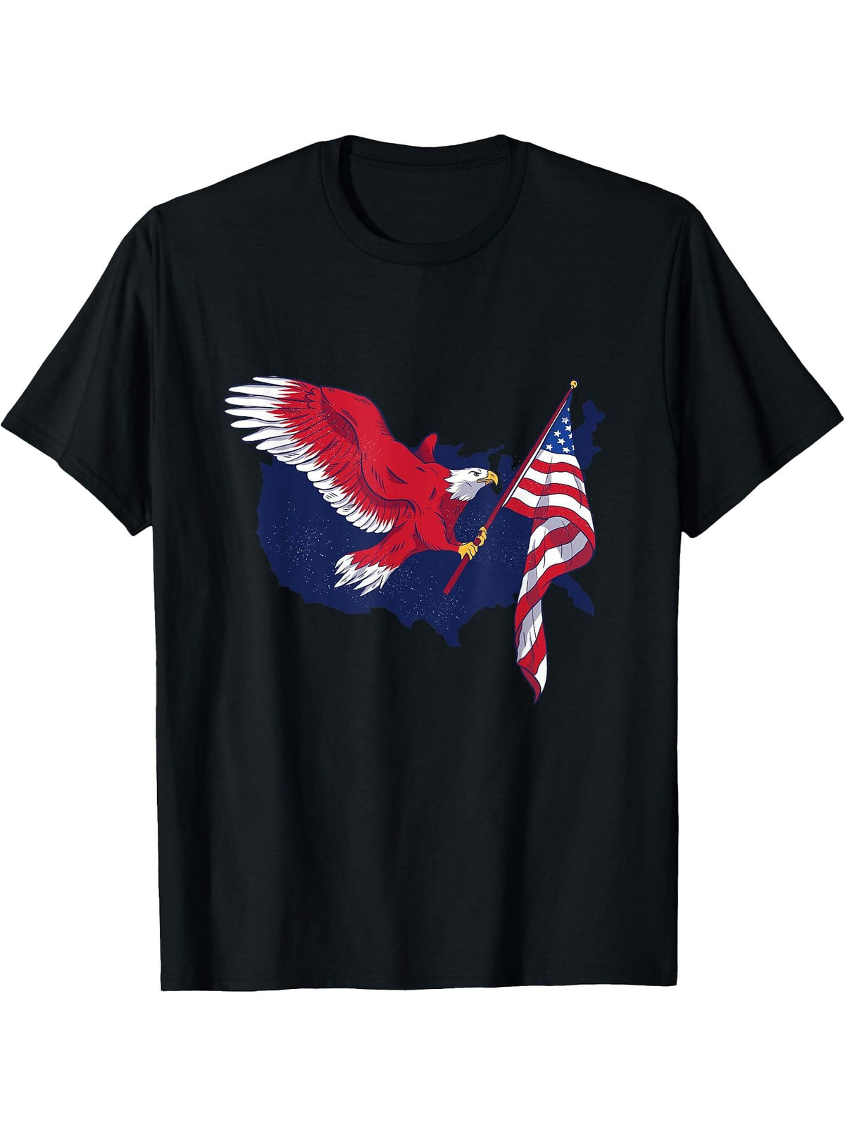 American Bald Eagle with Flag USA 4th of July Patriotic T-Shirt 180G 100% Cotton Printed Round Neck Short-Sleeve T-Shirt, Gifts for Men Dad Husband Grandpa, S-XXXL, Black