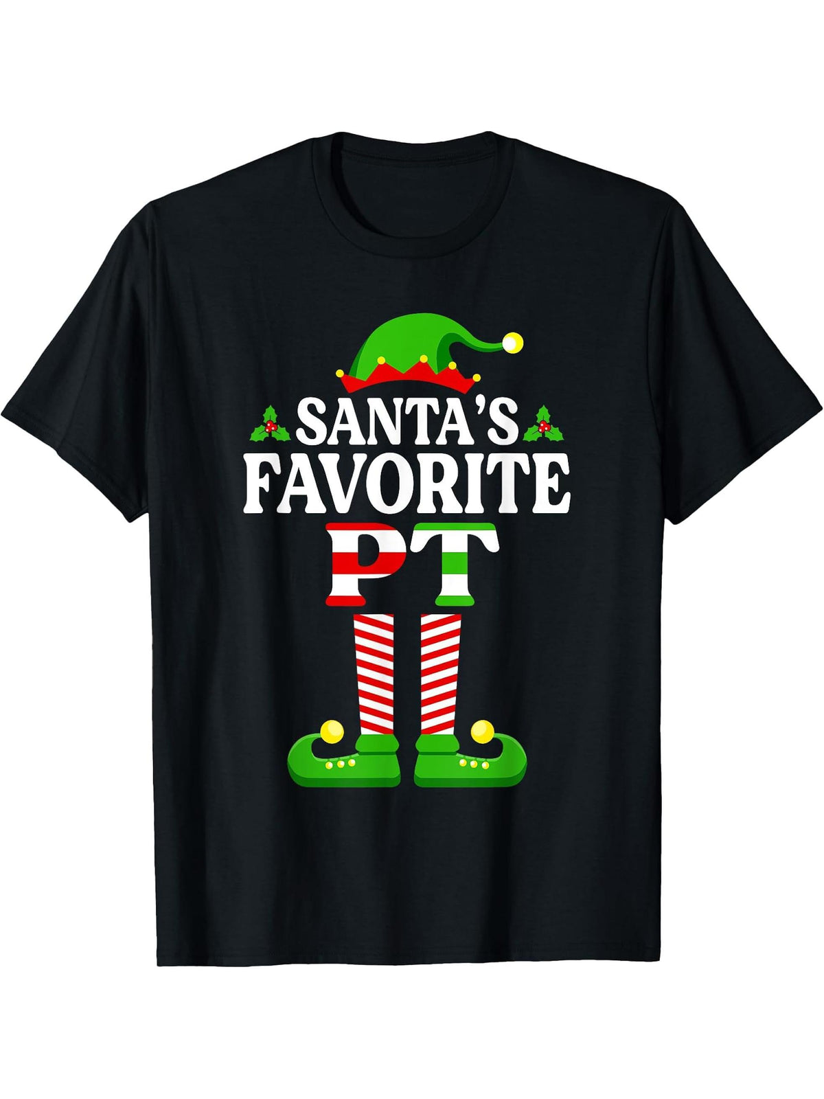 Santa's Favorite PT Shirt Physical Therapist Christmas T-Shirt 180G 100% Cotton Printed Round Neck Short-Sleeve T-Shirt, Gifts for Men Dad Husband Grandpa, S-XXXL, Black