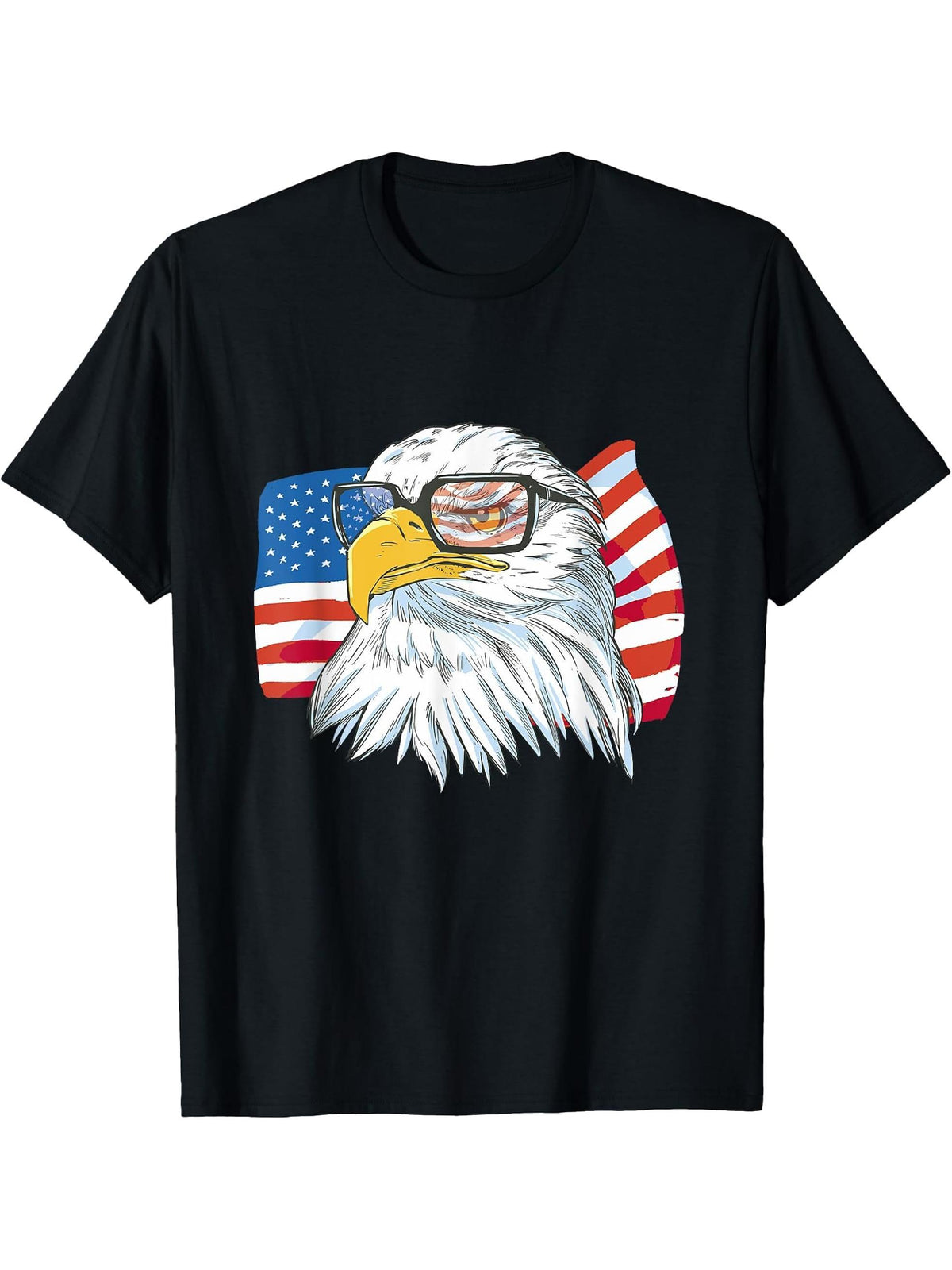 American Flag Bald Eagle Patriotic July 4th USA Graphic T-Shirt 180G 100% Cotton Printed Round Neck Short-Sleeve T-Shirt, Gifts for Men Dad Husband Grandpa, S-XXXL, Black