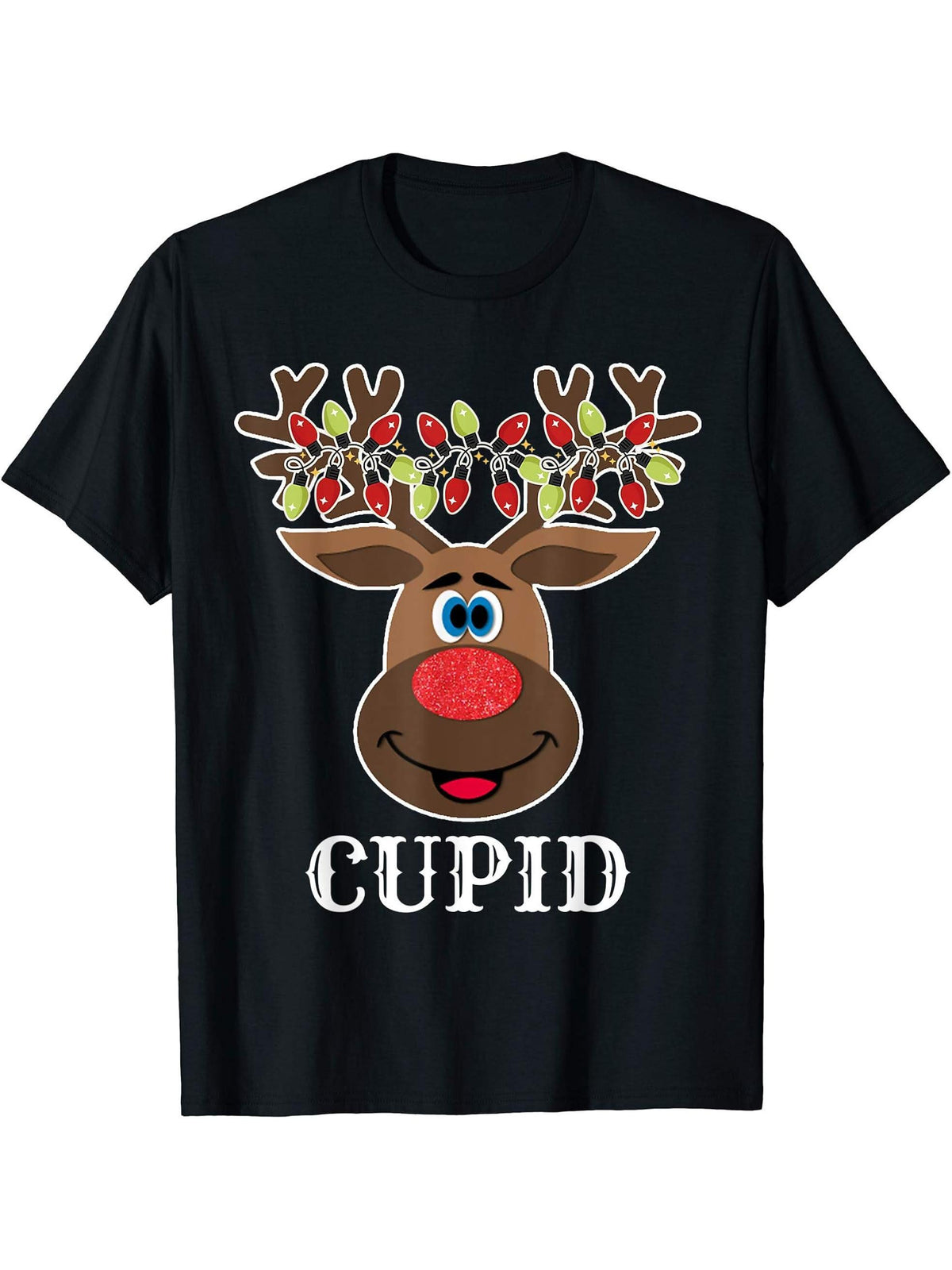 Santa Reindeer Cupid Xmas Group Costume T-Shirt 180G 100% Cotton Printed Round Neck Short-Sleeve T-Shirt, Gifts for Men Dad Husband Grandpa, S-XXXL, Black