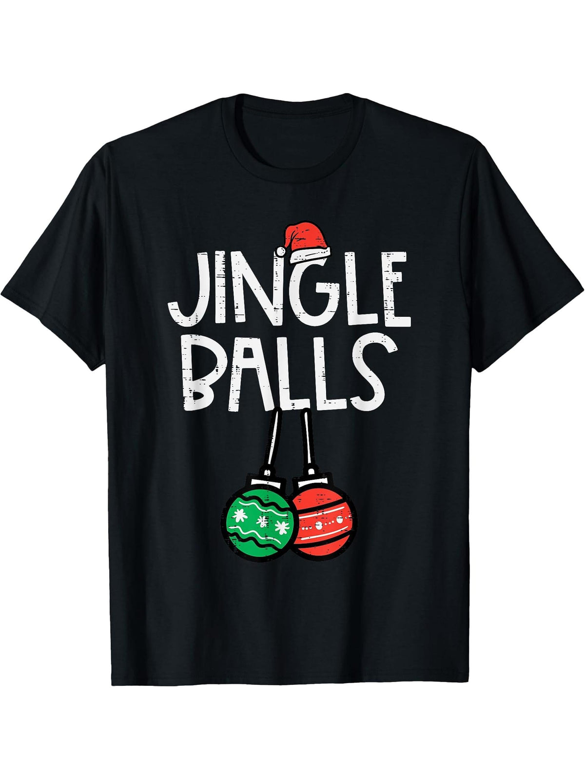Christmas Jingle Balls Santa Funny Xmas Matching Couple Men T-Shirt 180G 100% Cotton Printed Round Neck Short-Sleeve T-Shirt, Gifts for Men Dad Husband Grandpa, S-XXXL, Black