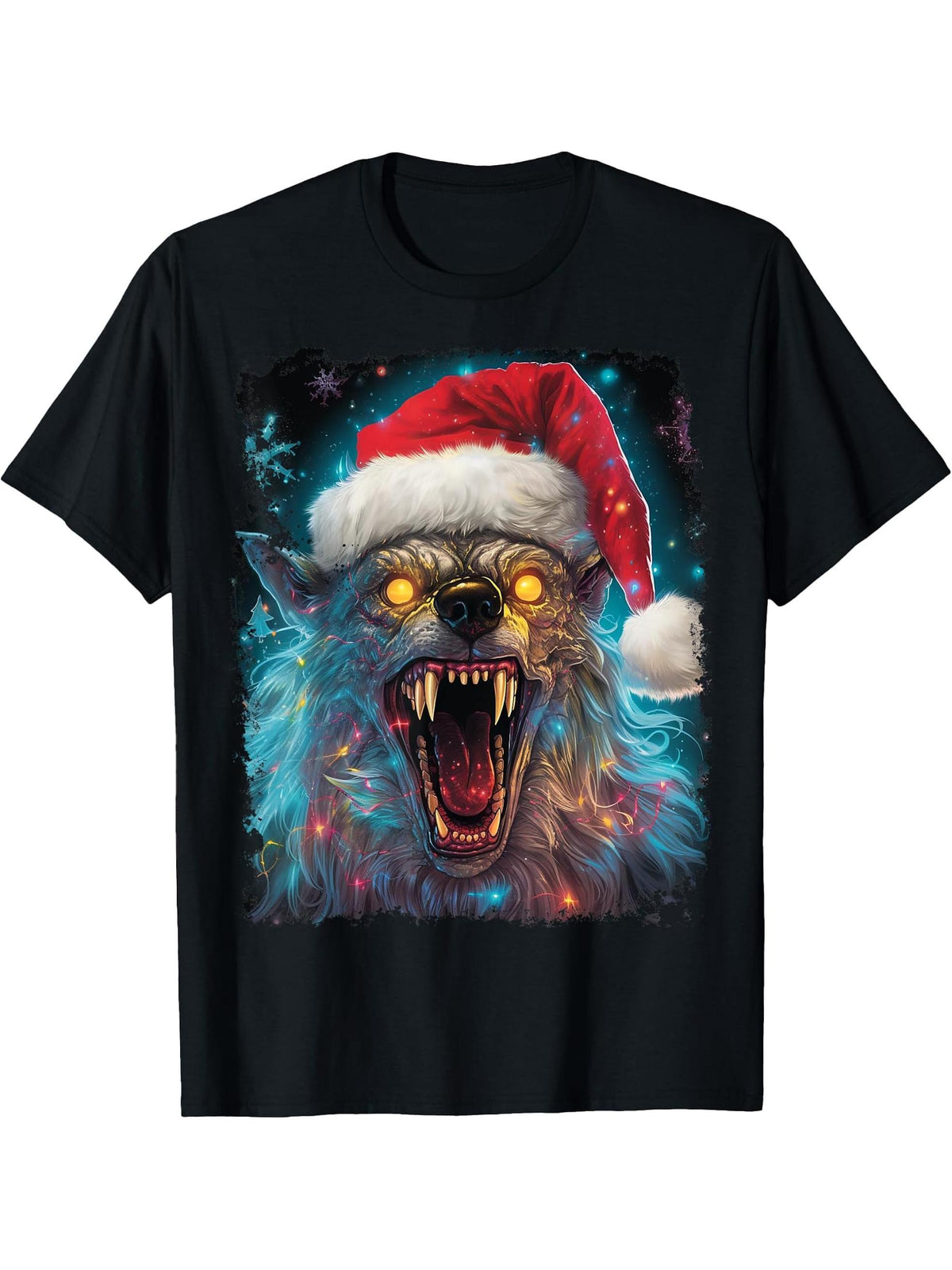 Xmas Werewolf Santa Claus Halloween Christmas T-Shirt 180G 100% Cotton Printed Round Neck Short-Sleeve T-Shirt, Gifts for Men Dad Husband Grandpa, S-XXXL, Black