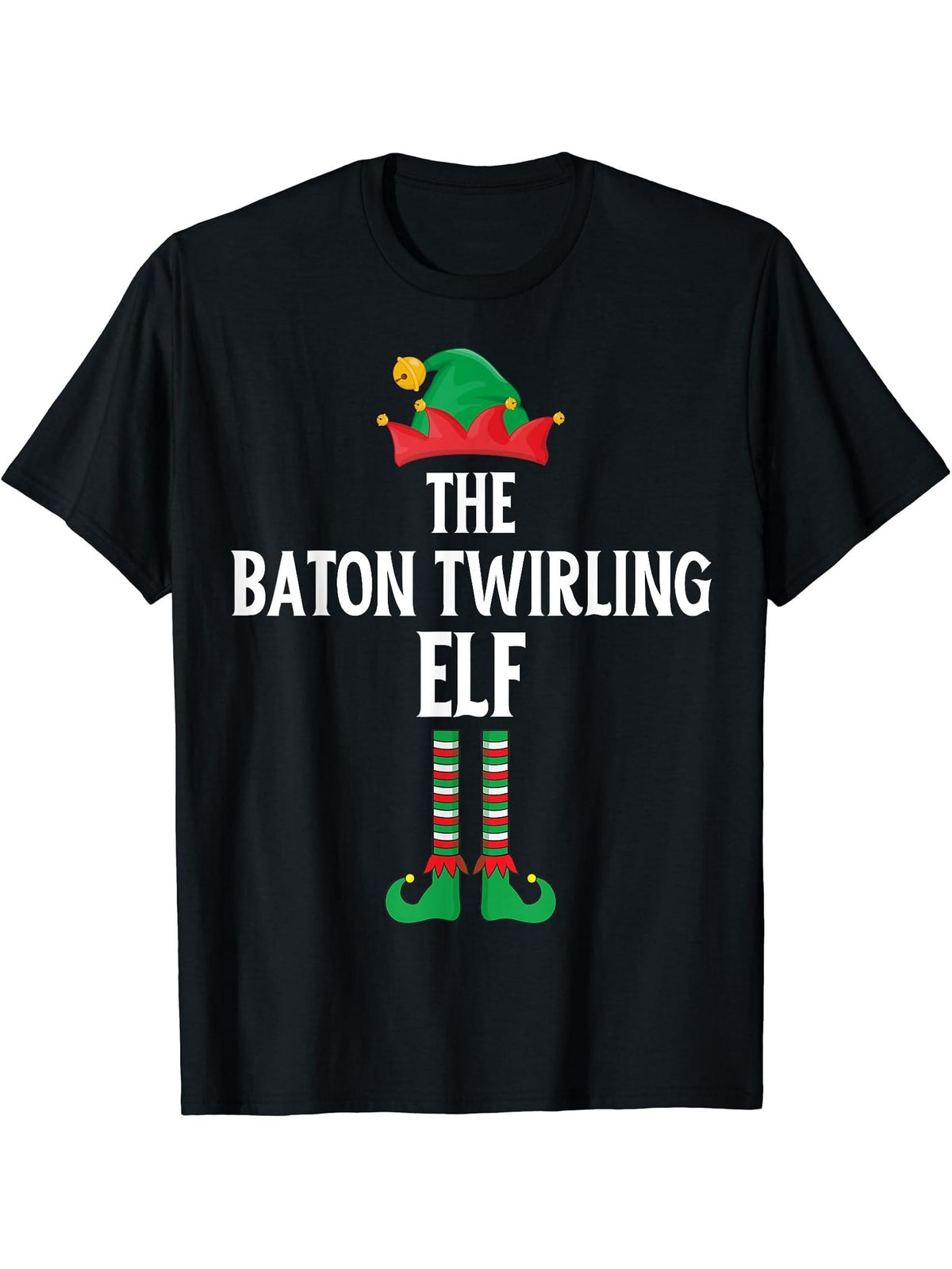 Funny Baton Twirling Costume Christmas Santa Xmas T-Shirt 180G 100% Cotton Printed Round Neck Short-Sleeve T-Shirt, Gifts for Men Dad Husband Grandpa, S-XXXL, Black