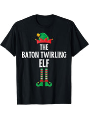 Funny Baton Twirling Costume Christmas Santa Xmas T-Shirt 180G 100% Cotton Printed Round Neck Short-Sleeve T-Shirt, Gifts for Men Dad Husband Grandpa, S-XXXL, Black