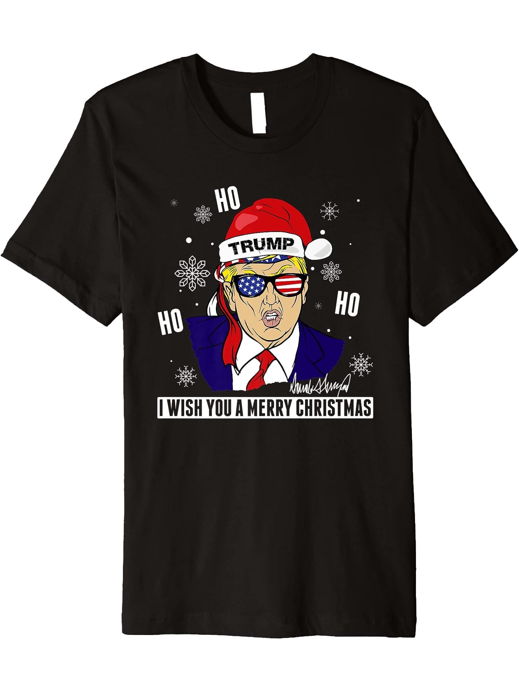 Santa Trump 2024 - Ho Ho Ho - Donald Trump 45/ 47 Premium T-Shirt 180G 100% Cotton Printed Round Neck Short-Sleeve T-Shirt, Gifts for Men Dad Husband Grandpa, S-XXXL, Black