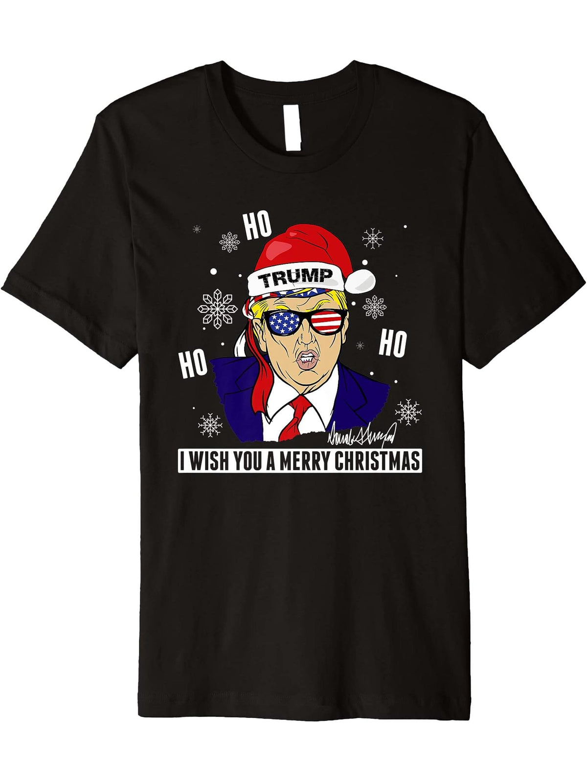Santa Trump 2024 - Ho Ho Ho - Donald Trump 45/ 47 Premium T-Shirt 180G 100% Cotton Printed Round Neck Short-Sleeve T-Shirt, Gifts for Men Dad Husband Grandpa, S-XXXL, Black