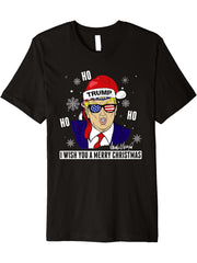 Santa Trump 2024 - Ho Ho Ho - Donald Trump 45/ 47 Premium T-Shirt 180G 100% Cotton Printed Round Neck Short-Sleeve T-Shirt, Gifts for Men Dad Husband Grandpa, S-XXXL, Black